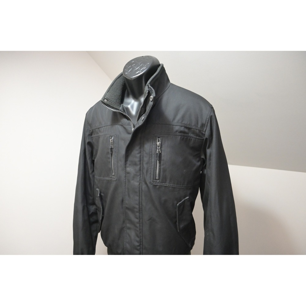 Calvin Klein Bomber Jacket Mens Medium Black Full Zip Mock Neck Multi Pocket EUC